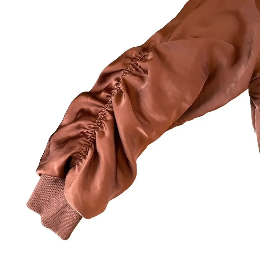 HOUSE OF HARLOW 1960 Women's Satin Zip Up Bomber Jacket Size M Copper Brown NEW - Picture 10 of 16
